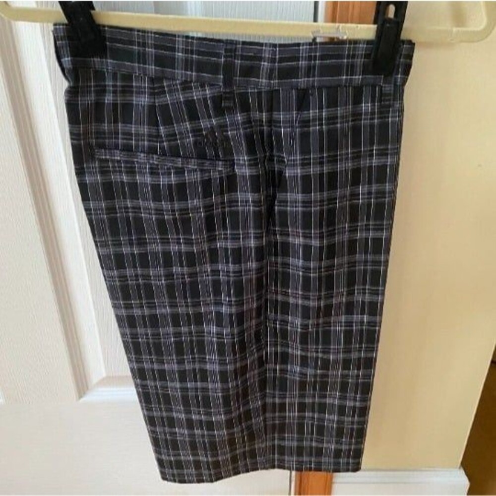 Adidas Golf Size 30 Black Grey Plaid Shorts Flat Front Athletic Performance